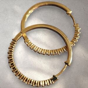 14K Gold Plated 925 Sterling Silver Cubic Zirconia Hoop Earrings 30mm New